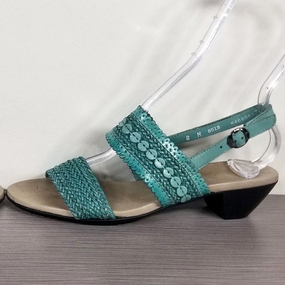 Munro Murocco Ankle Strap Sandal, Turquoise Blue Woven Leather, Womens Size 8 M - Picture 9 of 14